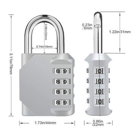 Combination Lock,4 Digit Combination Padlock Outdoor,School Lock,Gym Lock (Silver)