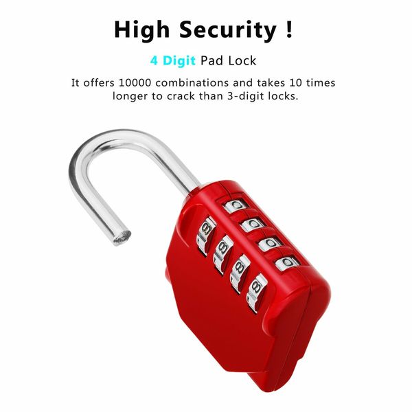 Combination Lock,4 Digit Combination Padlock Outdoor,School Lock,Gym Lock (Red)