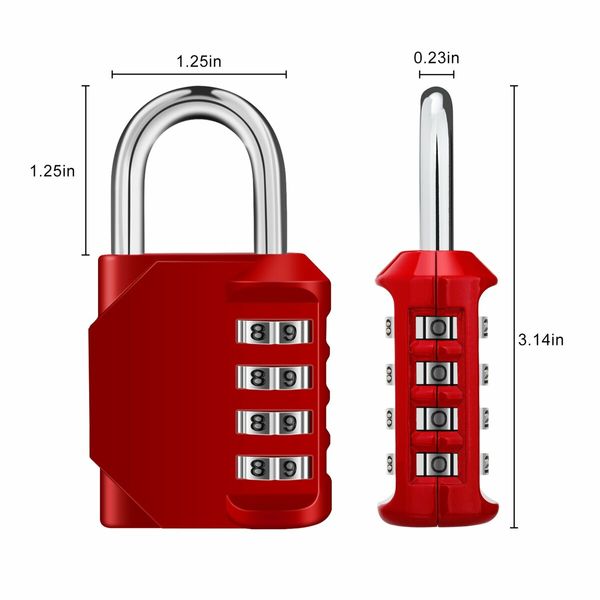 Combination Lock,4 Digit Combination Padlock Outdoor,School Lock,Gym Lock (Red)