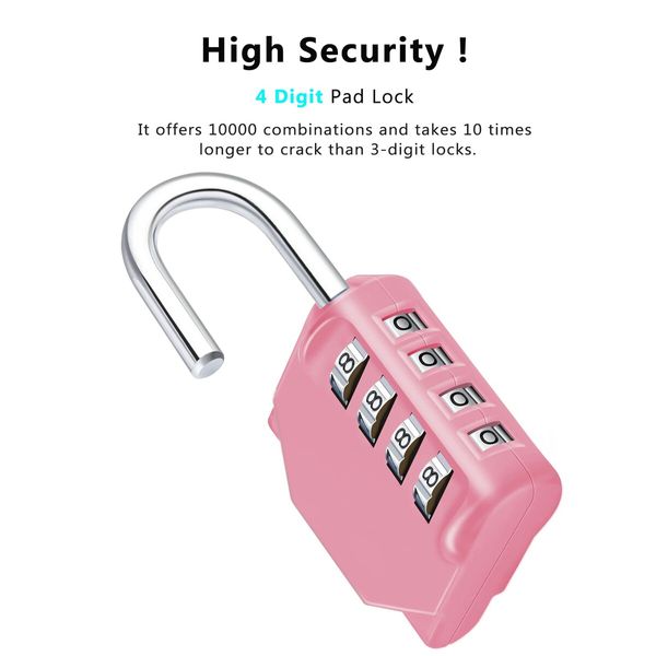 Combination Lock,4 Digit Combination Padlock Outdoor,School Lock,Gym Lock (Pink)