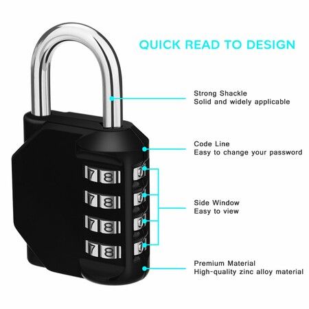 Combination Lock,4 Digit Combination Padlock Outdoor,School Lock,Gym Lock (Black)