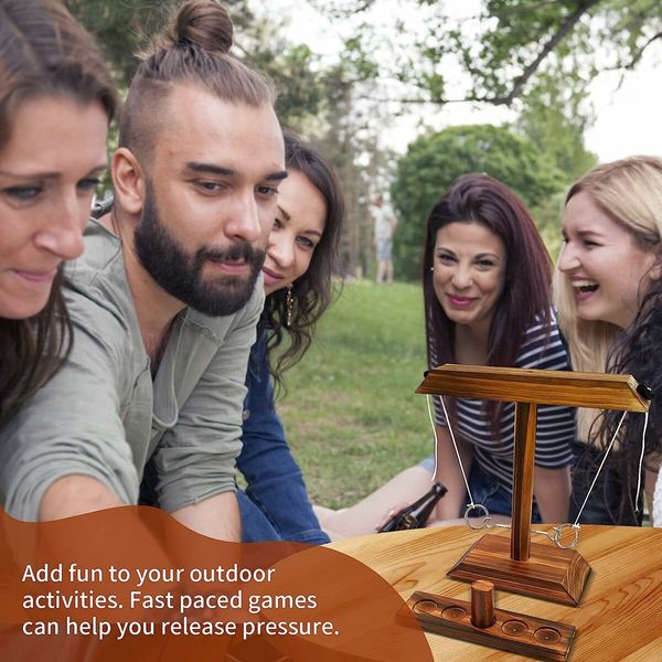 Ring Toss Game for Adults Fun Hook and Ring Game Excellent Quality Wooden Ring Toss Game