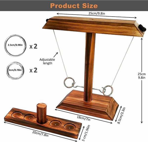 Ring Toss Game for Adults Fun Hook and Ring Game Excellent Quality Wooden Ring Toss Game