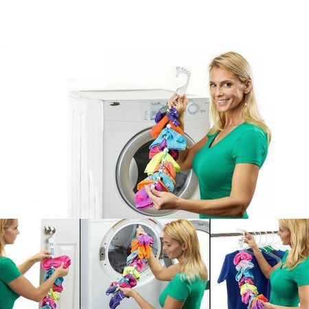 Sock Laundry Tool and Storage Hanger for Washing Drying and Storing Paired Socks, Clips and Locks 1 Pack