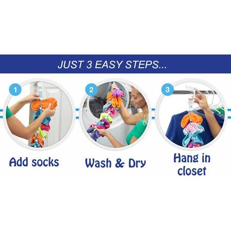 Sock Laundry Tool and Storage Hanger for Washing Drying and Storing Paired Socks, Clips and Locks 1 Pack