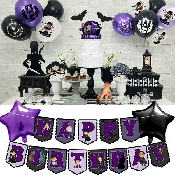 Wednesday Addams Children's Birthday Party Background Decoration Banner Tableware Balloon Cake Flags Party Supplies Site Layout halloween party decorations