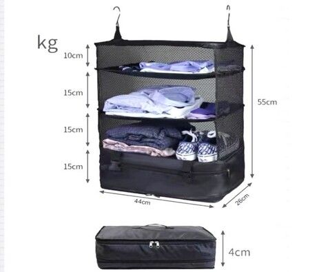 4 Tiers Portable Hanging Travel Shelves Bag Packing Cube Organizer Suitcase Storage Large Capacity (Beige XL)