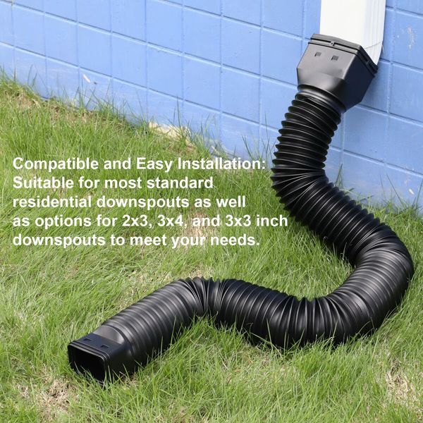 Black 2-Pack Rain Gutter Downspout Extensions Flexible,Drain Downspout Extender,Down Spout Drain Extender,Gutter Connector Rainwater Drainage,Extendable from 21 to 60 Inches