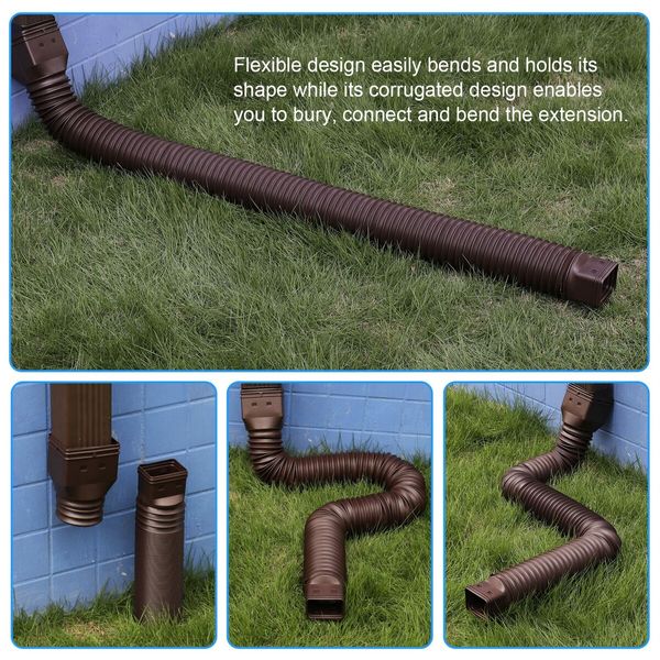 Brown 2-Pack Rain Gutter Downspout Extensions Flexible,Drain Downspout Extender,Down Spout Drain Extender,Gutter Connector Rainwater Drainage,Extendable from 21 to 60 Inches