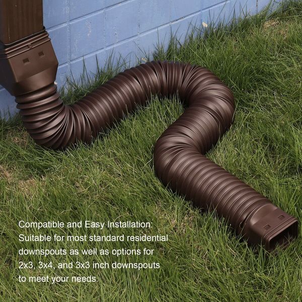 Brown 2-Pack Rain Gutter Downspout Extensions Flexible,Drain Downspout Extender,Down Spout Drain Extender,Gutter Connector Rainwater Drainage,Extendable from 21 to 60 Inches