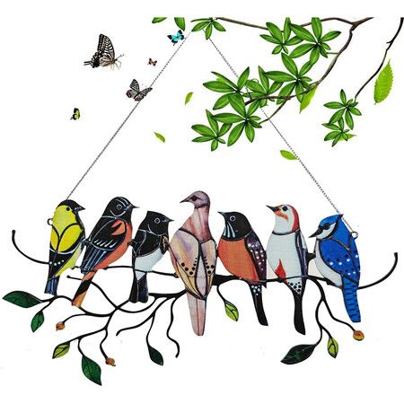 Multicolor Birds On A Wire, Arylic Bird Series Art Ornaments Pendant Hanging for Windows 7 Birds