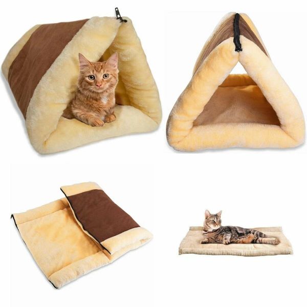 Cat Bed 2-in-1 Fleece Tunnel Tube Cave- Best for Indoor Cats Kitten Pet Self Warming Igloo Covered Mat Pad