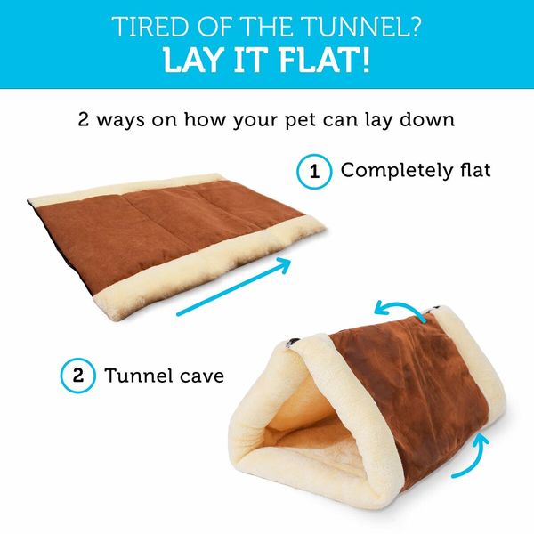 Cat Bed 2-in-1 Fleece Tunnel Tube Cave- Best for Indoor Cats Kitten Pet Self Warming Igloo Covered Mat Pad