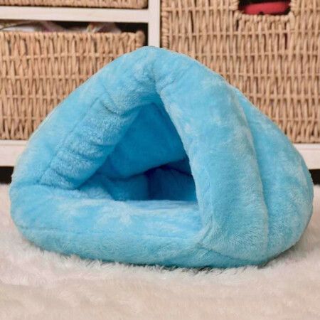 Pet Tent Cave Bed for Small Medium Puppies Kitty Dogs Cats Pets Sleeping Bag Thick Fleece Warm Soft Dog Bed(Blue-L)