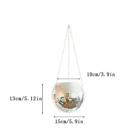 Disco Ball Plant Hanger, Mirrorball Disco Planter with Chain and Macrame Hanger, Hanging Planters for Indoor Plants 15cm Silver