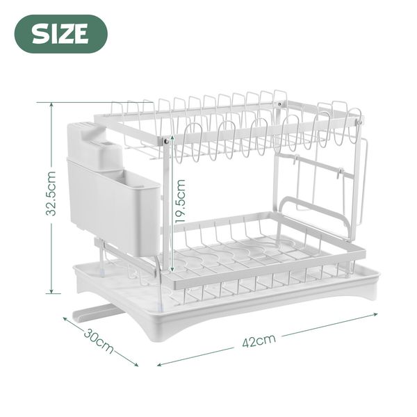 Dish Drying Rack 2 Tier Plate Over Sink Drainer Cutlery Utensil Holder Kitchen Organiser Storage Shelf Auto Drainage