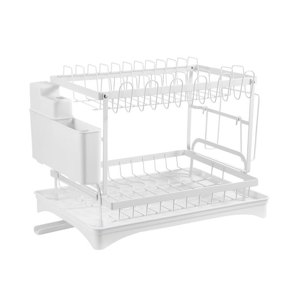 Dish Drying Rack 2 Tier Plate Over Sink Drainer Cutlery Utensil Holder Kitchen Organiser Storage Shelf Auto Drainage