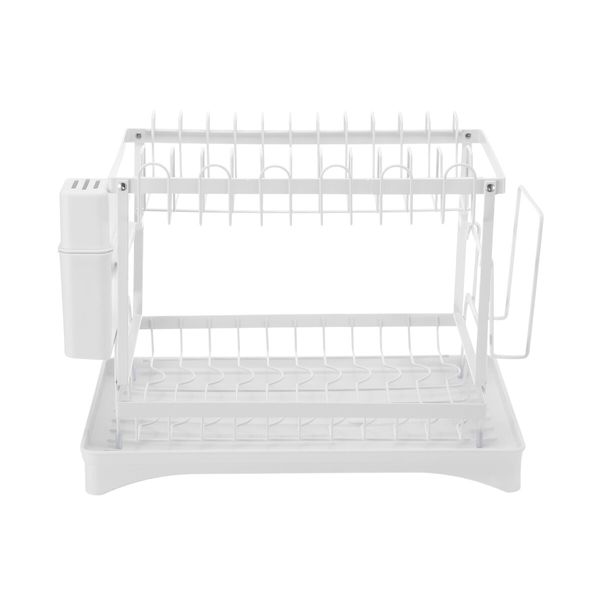 Dish Drying Rack 2 Tier Plate Over Sink Drainer Cutlery Utensil Holder Kitchen Organiser Storage Shelf Auto Drainage