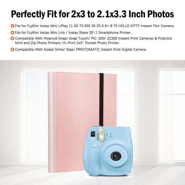 432 Pockets Photo Album for Fujifilm Instax Mini Camera,Polaroid Camera,for Fujifilm Instax Mini 11 12 9 40 Evo Liplay 8 7+ Instant Camera,Photo Album for Polaroid Kodak HP Zink 2x3" Photo (Pink)