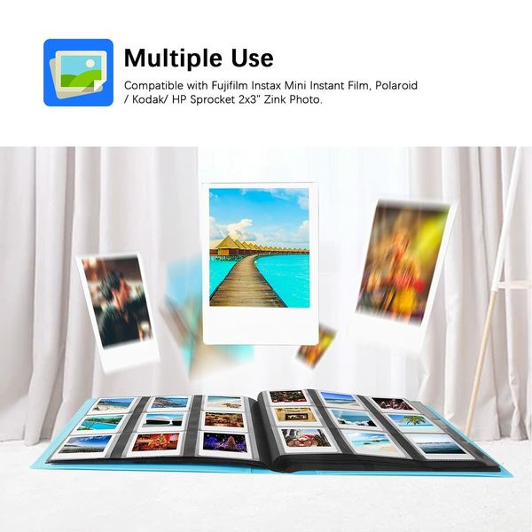 432 Pockets Photo Album for Fujifilm Instax Mini Camera,Polaroid Camera,for Fujifilm Instax Mini 11 12 9 40 Evo Liplay 8 7+ Instant Camera,Photo Album for Polaroid Kodak HP Zink 2x3" Photo (Light Blue)