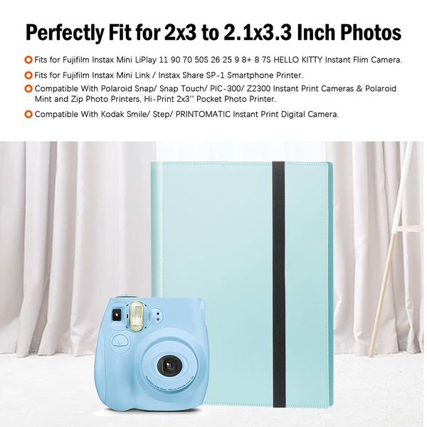 432 Pockets Photo Album for Fujifilm Instax Mini Camera,Polaroid Camera,for Fujifilm Instax Mini 11 12 9 40 Evo Liplay 8 7+ Instant Camera,Photo Album for Polaroid Kodak HP Zink 2x3" Photo (Light Blue)