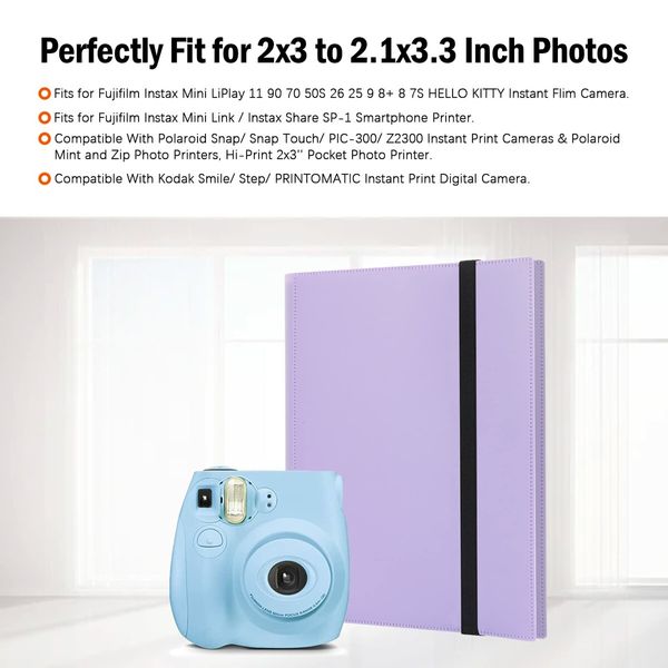 432 Pockets Photo Album for Fujifilm Instax Mini Camera,Polaroid Camera,for Fujifilm Instax Mini 11 12 9 40 Evo Liplay 8 7+ Instant Camera,Photo Album for Polaroid Kodak HP Zink 2x3" Photo (Purple)