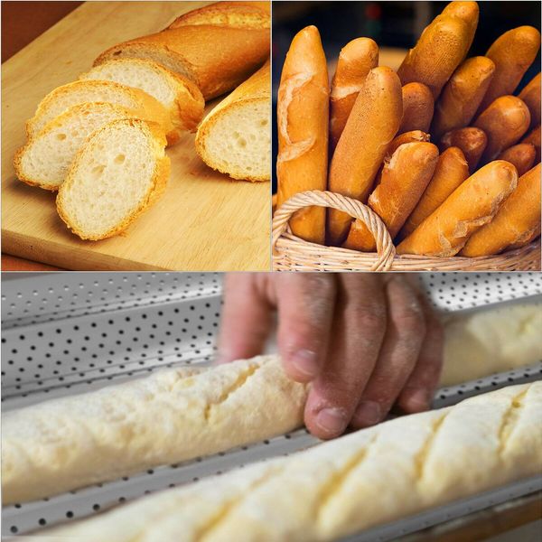 2 Pack Nonstick Perforated Baguette Pan 15" x 13" for French Bread Baking 4 Wave Loaves Loaf Bake Mold Oven Toaster Pan (Silver)