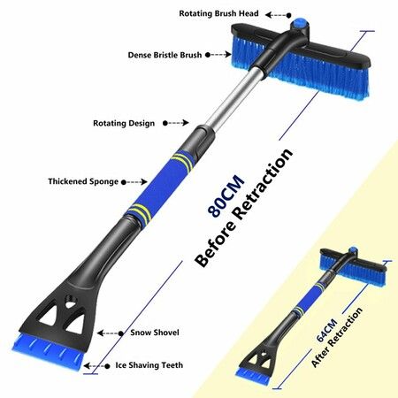 Snow Brush with Pivot Head Windshield Scraper Brush Retractable Winter Ice Remover