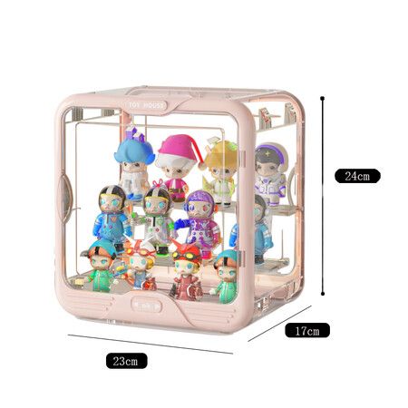 Display case for Figures Doll Double Door Display Box with Light Strip, POP Mart, Lego, Pokémon, Angel Baby Showcase-Pink