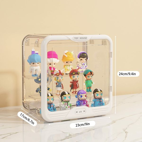 Display case for Figures Doll Double Door Display Box with Light Strip, POP Mart, Lego, Pokémon, Angel Baby Showcase-White