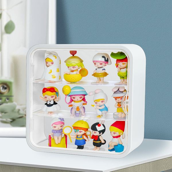 Display Case for Figures Clear Acrylic Organizer with Magnetic Door Wall-Mounted 3-Tiers for Pop Mart Blind