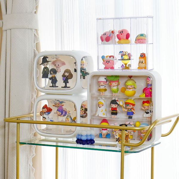 Display Case for Figures Clear Acrylic Organizer with Magnetic Door Wall-Mounted 3-Tiers for Pop Mart Blind