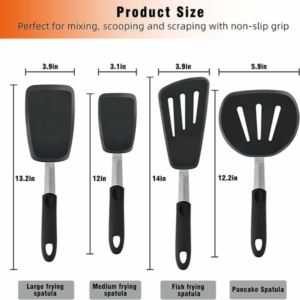 Silicone Spatula 4 Pack Spatula Set Heat Resistant Kitchen Utensils Set, Black