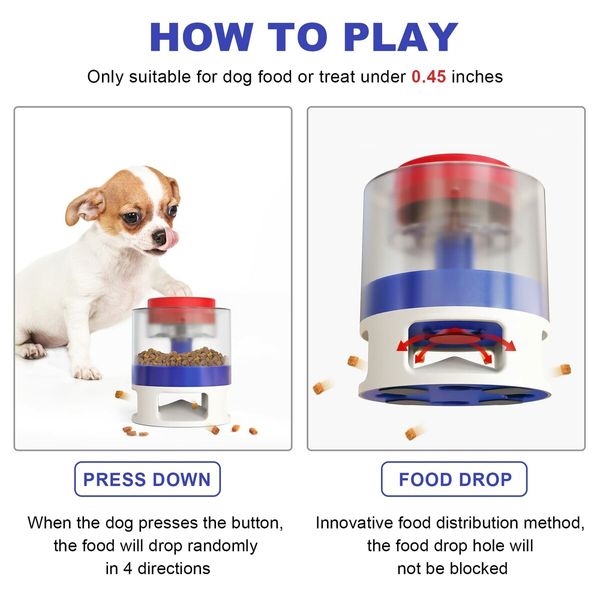 Automatic Dog Feeder, Dog Cat Food Dispenser with Interactive Button Puzzle Trigger Pet Toys Dispensing,  Great for Portion Control and Quick Eaters Color White