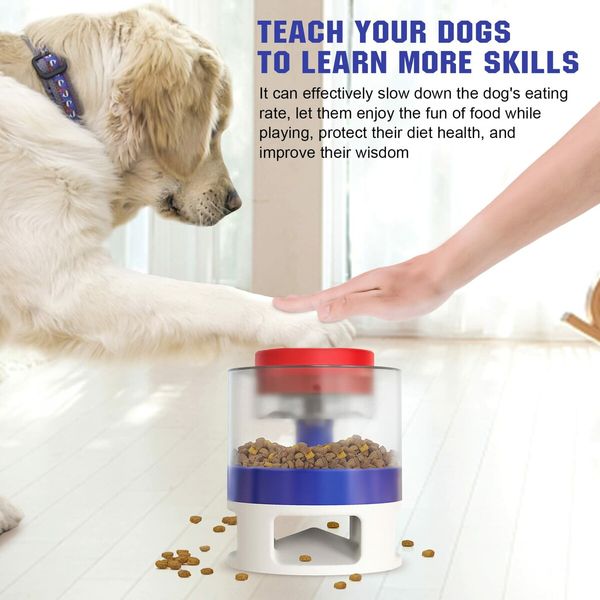 Automatic Dog Feeder, Dog Cat Food Dispenser with Interactive Button Puzzle Trigger Pet Toys Dispensing,  Great for Portion Control and Quick Eaters Color Red And Blue