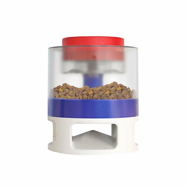 Automatic Dog Feeder, Dog Cat Food Dispenser with Interactive Button Puzzle Trigger Pet Toys Dispensing,  Great for Portion Control and Quick Eaters Color Red And Blue