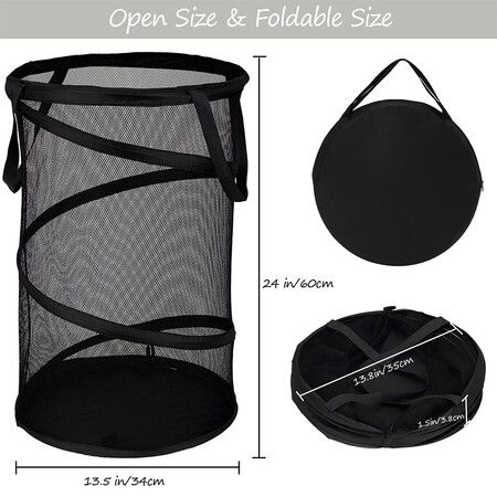 Large Collapsible Laundry Basket Collapsible Mesh with Handles for Laundry, Bathroom, Kids Room, College Dorm, Travel, Storage Organizer