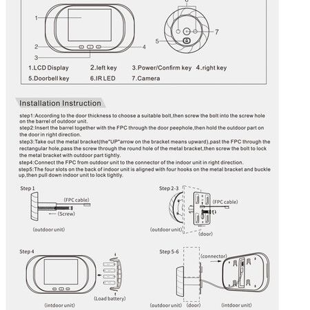 2.8in Digital Door Viewer, Home Video Doorbell, TFT LCD Visual Door Viewer for Home