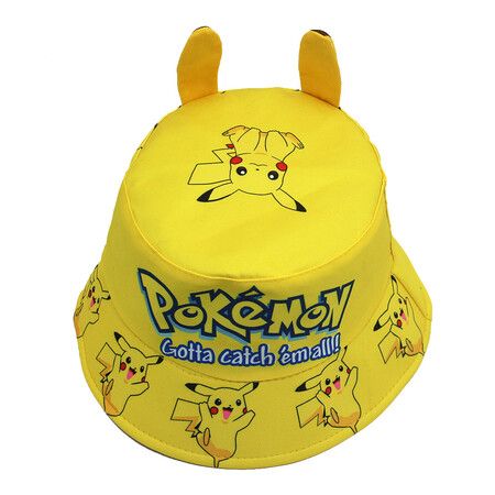 Pikachu Panama Hat Cartoon Fisherman Cap Anime Cute Big Ear Kids Bucket Hat Summer Outdoor Sun Protection Sunshade Hat 54-56cm