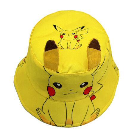 Pikachu Panama Hat Cartoon Fisherman Cap Anime Cute Big Ear Kids Bucket Hat Summer Outdoor Sun Protection Sunshade Hat 54-56cm