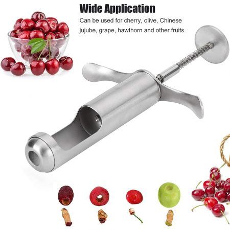 Cherry Pitter Manual Pitter Seed Remover with Spring Pressure Made of Stainless Steel for Pome Fruit