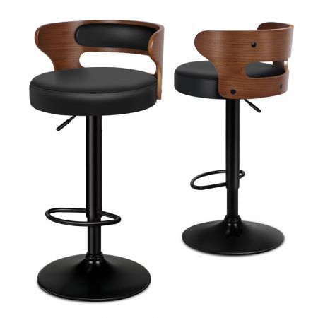 ALFORDSON 2x Bar Stool Kitchen Swivel Wooden Leather Gas Lift Ramiro Black