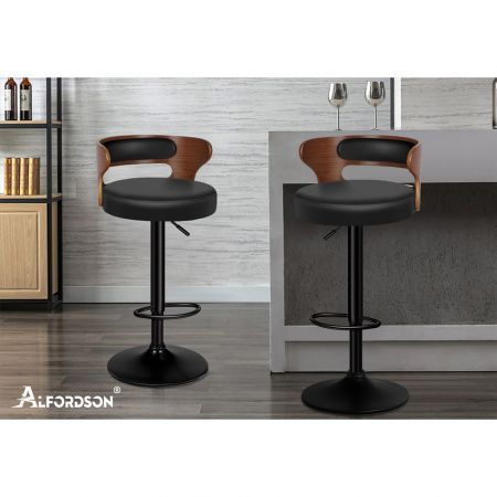 ALFORDSON 2x Bar Stool Kitchen Swivel Wooden Leather Gas Lift Ramiro Black