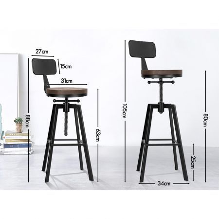 ALFORDSON 2x Bar Stool Retro Kitchen Vintage Chair Industrial Backrest Ezra