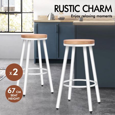 ALFORDSON 2x Bar Stools Retro Kitchen Vintage Chair Industrial Rocio White