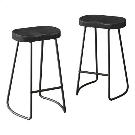 ALFORDSON 2x Bar Stools 75cm Tractor Kitchen Wooden Vintage Chair Black