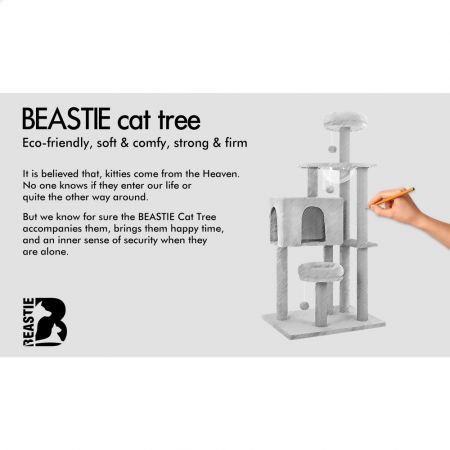 BEASTIE Cat Tree Tower Scratching Post Wood Scratcher Condo House Bed 141cm