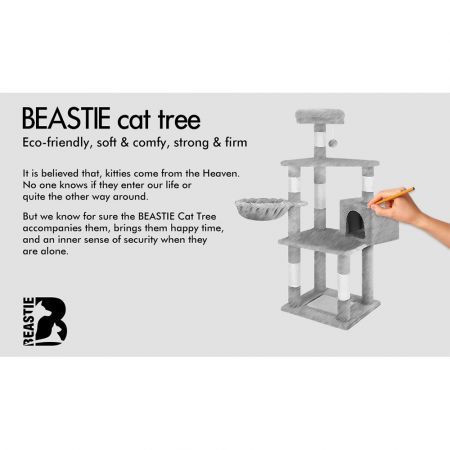 BEASTIE Cat Tree Scratcher Wood Scratching Post Tower Condo House Furniture 130