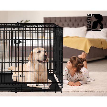 BEASTIE Dog Cage Kennel Metal Pet Crate Cat Collapsible Playpen 36" Large