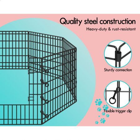 BEASTIE Dog Playpen Pet Metal Fence 8 Panel Enclosure Puppy Exercise Pen 30"